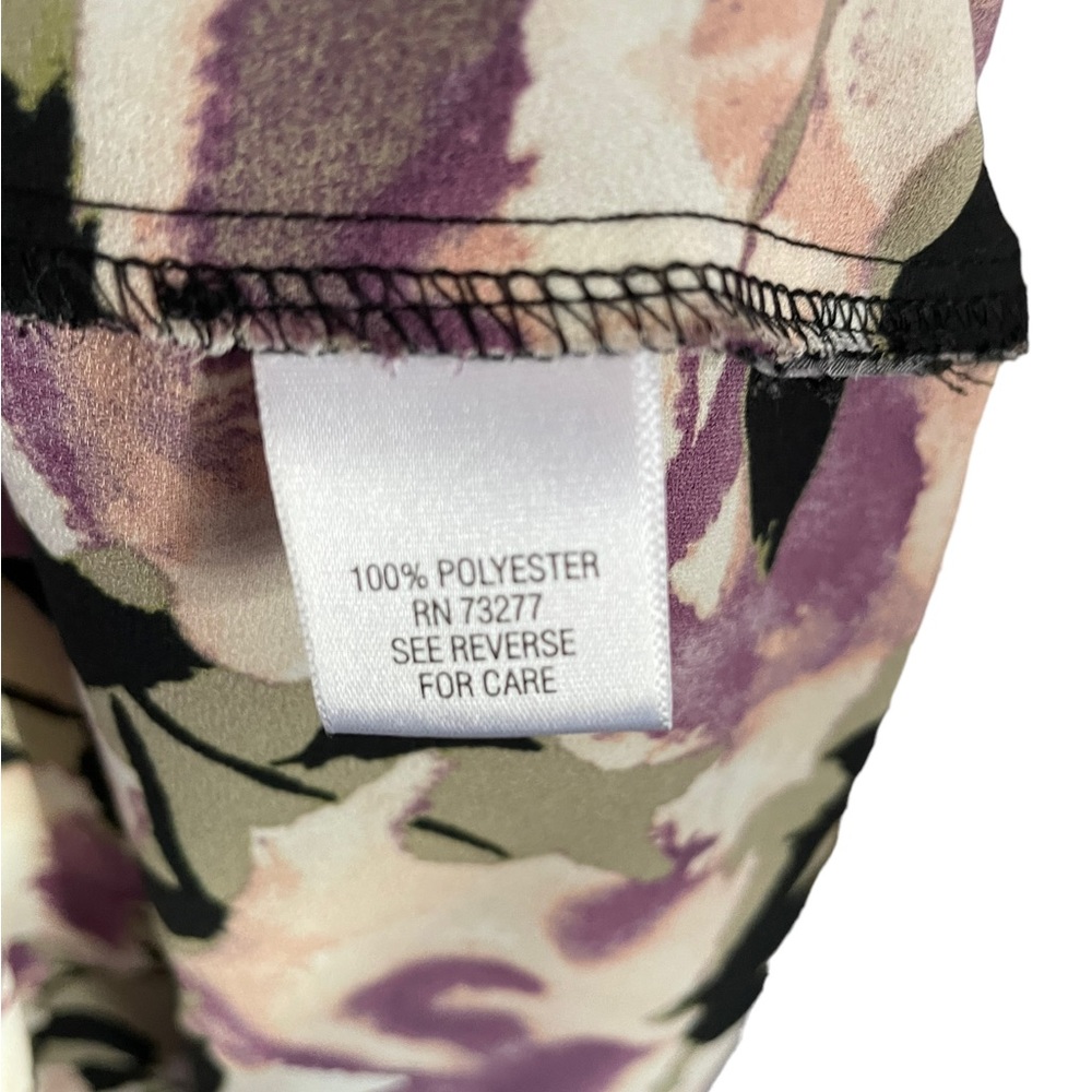 Simply Vera Vera Wang Long Sleeve V Neck 4 Button Popover Floral Blouse Large - Picture 13 of 14